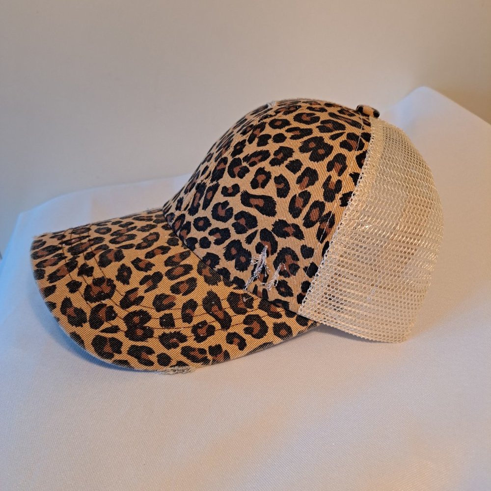 Cheetah print ponytail hat